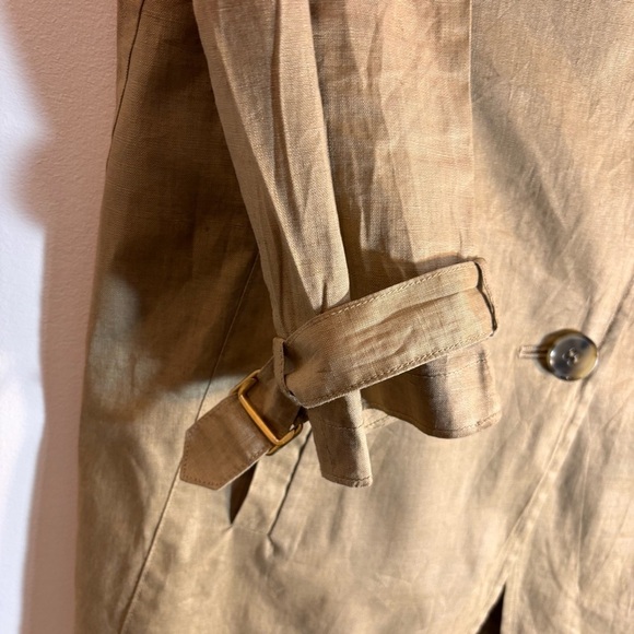 THEORY Sz M Nania Hummingbird 100% Linen Trench Coat Pockets Buttons - Picture 4 of 11